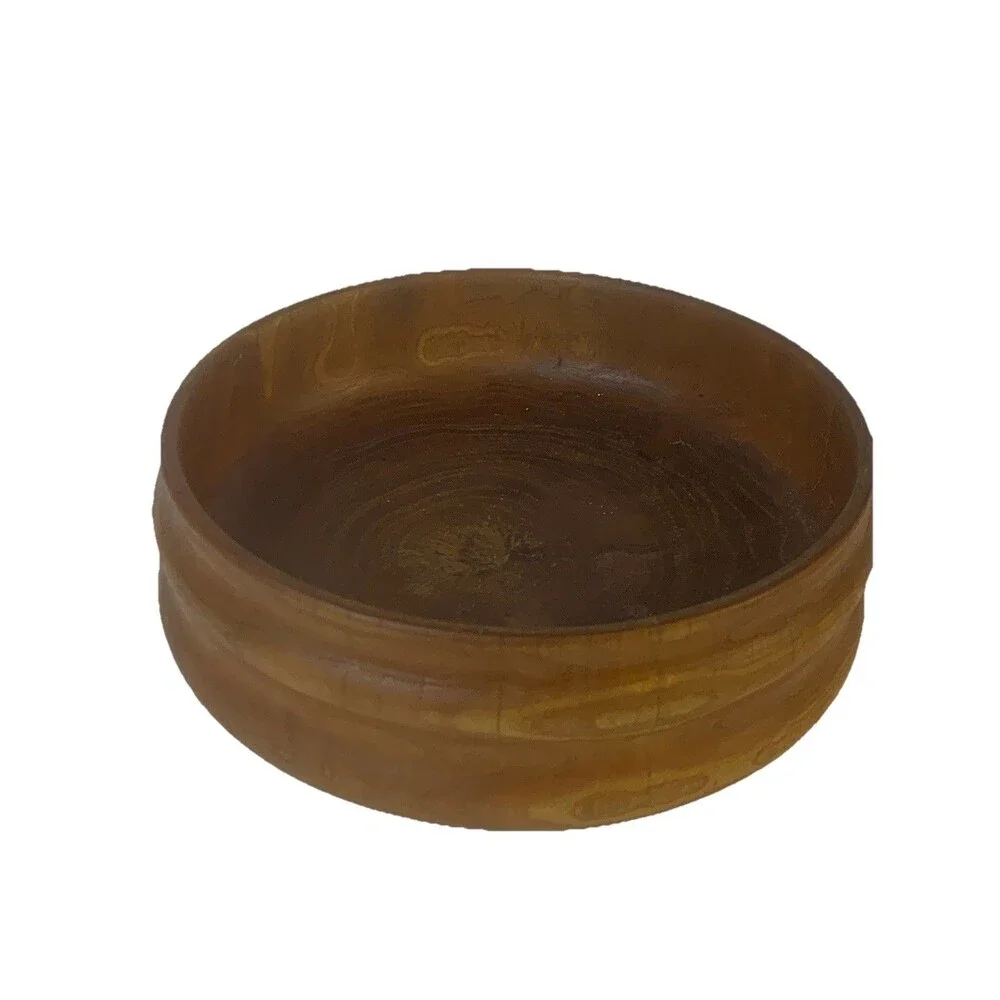 Vintage Hand Turned Wooden Bowl Shows Wood Grains Made Out Of Single Wood Piece